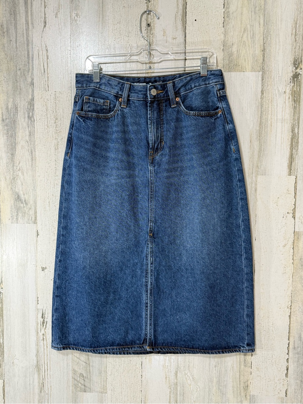 Old Navy High Rise Blue Denim Midi Skirt